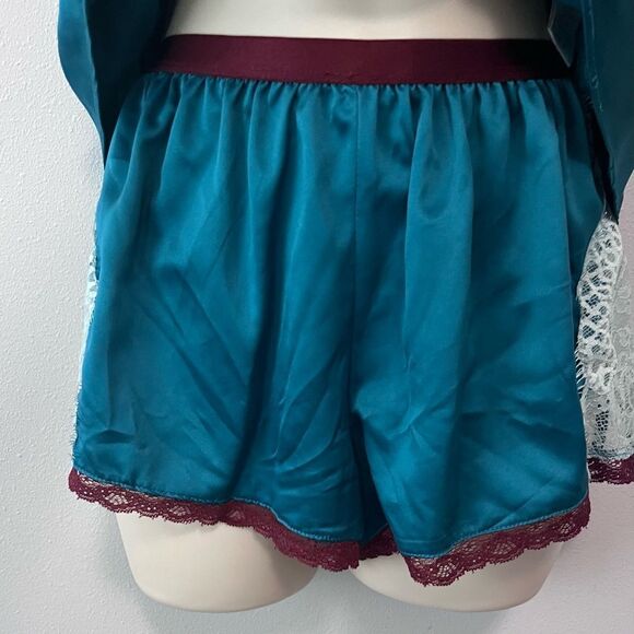 In Bloom by Jonquill Teal 2-Piece Satin/Lace Cami Short Set Size S/M - Picture 6 of 8